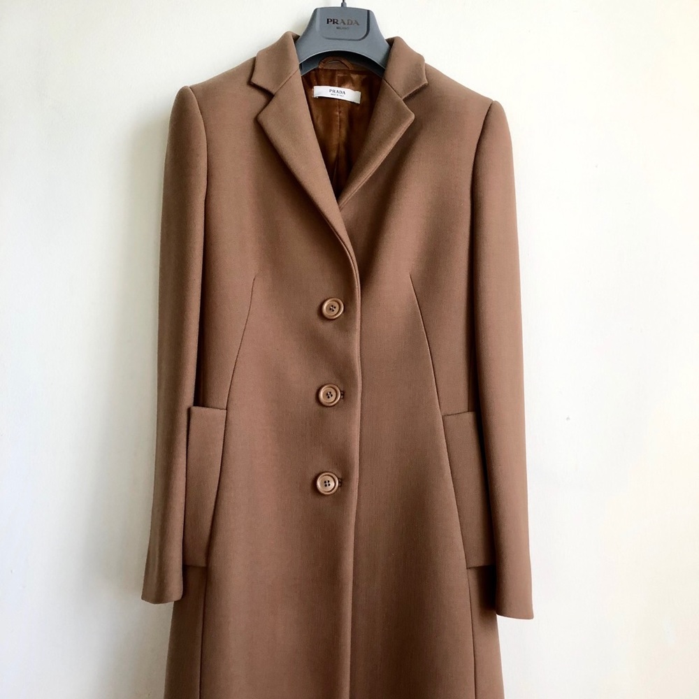 Prada Classic Single-Breasted Coat in Camel / Tan